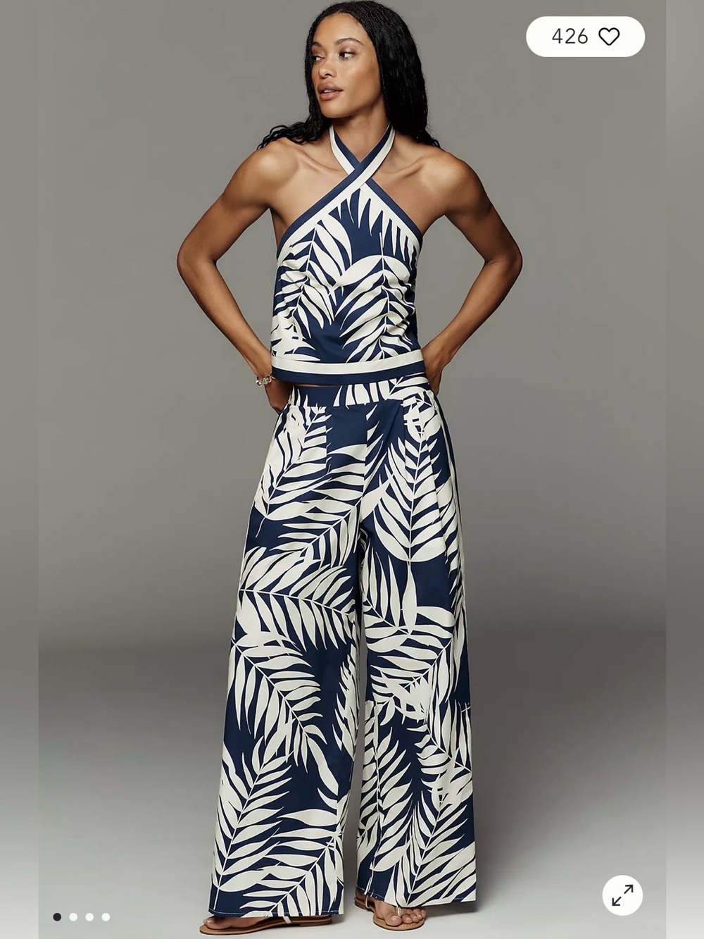 Anthropologie Hutch Navy & Ivory Palm-Print Pants